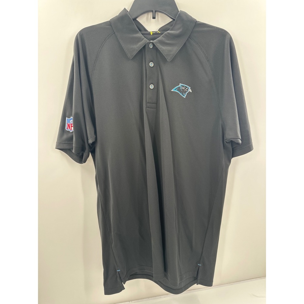 Reebok Carolina Panthers NFL Polo Shirt Mens Medium Black PlayDry Football Logo